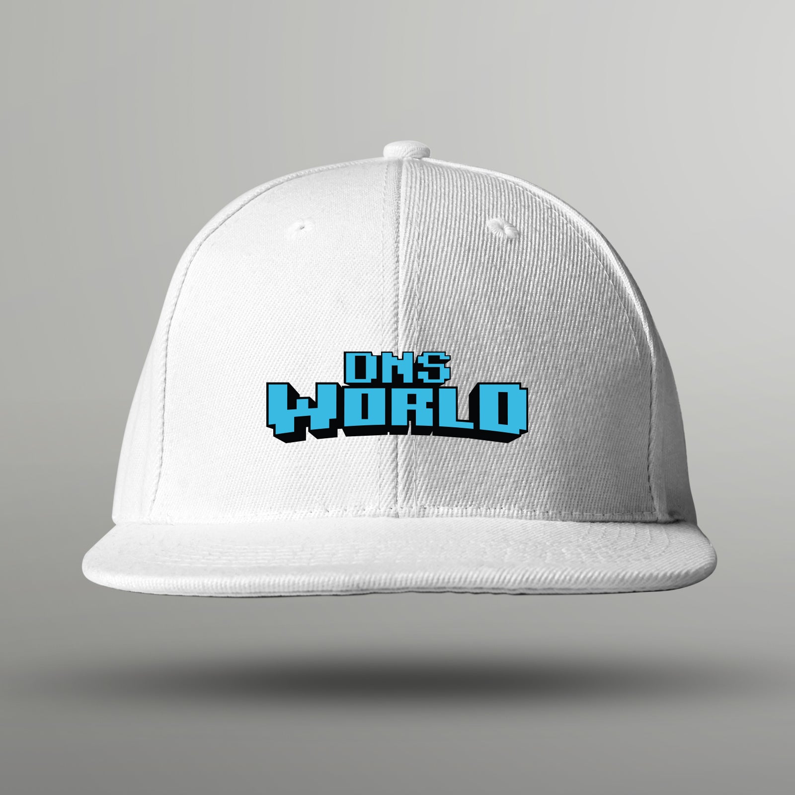 DNSworld flat baseball cap for gaming fans and gamers (blue logo on white hat)