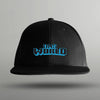 black baseball cap hat with blue  DNSworld logo