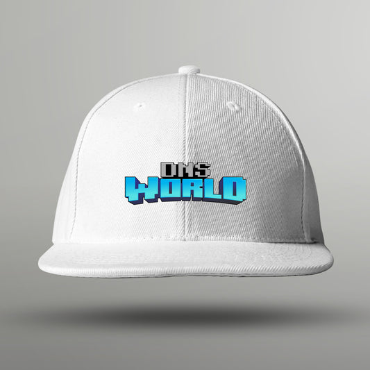 white DNSworld gaming baseball cap