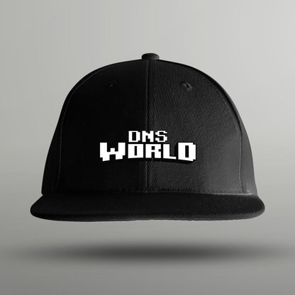 DNSworld flat baseball cap for gaming fans and gamers (white logo on black hat)