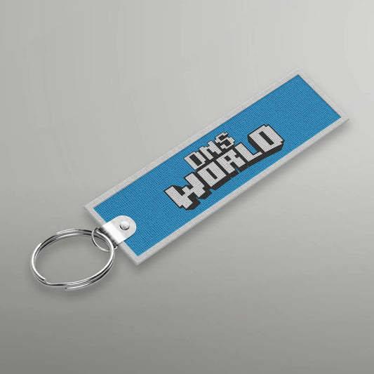 dnsworld logo keychain with proto blue background