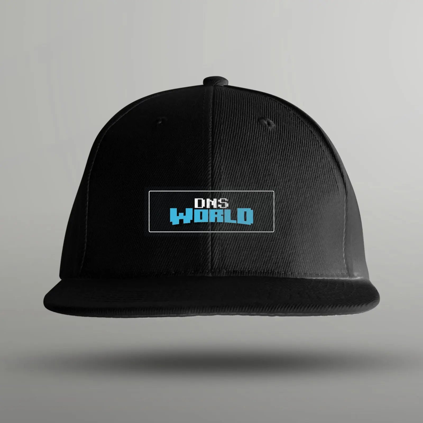 black baseball cap hat with the dnsworld logo