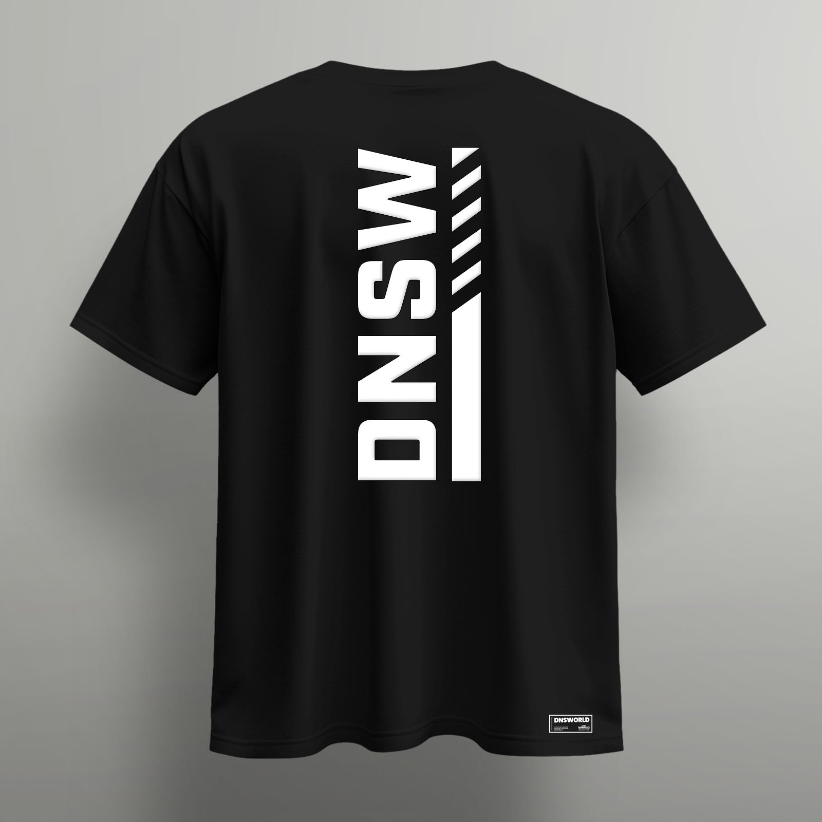 backside of black tshirt with DNSW graphic