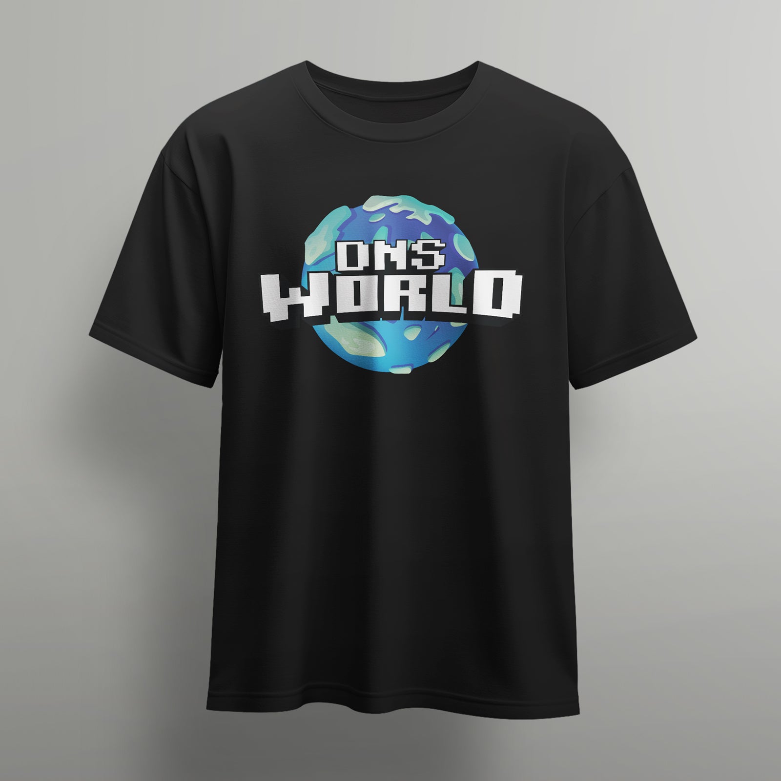 black dnsworld tshirt with earth-like planet