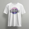 white dnsworld tshirt with purple planet